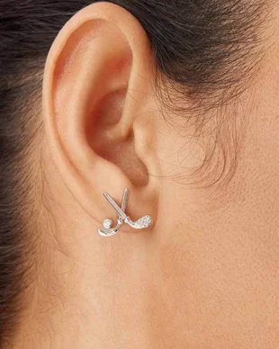 S925 Silver Needle Golf Club Stud EarringsEarrings Copper Base with White Gold Plating
