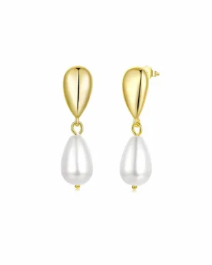 S925 Silver Needle Teardrop Pearl Earrings, Copper Base