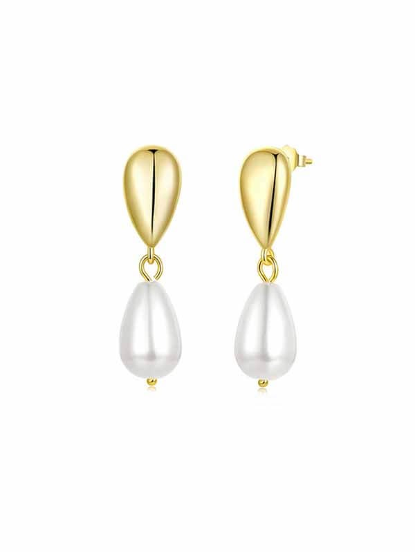 S925 Silver Needle Teardrop Pearl Earrings, Copper Base 1