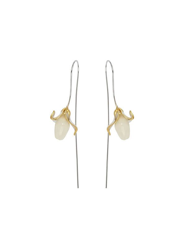 S925 Silver White Jade Orchid Earrings 1