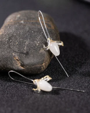 S925 Silver White Jade Orchid Earrings
