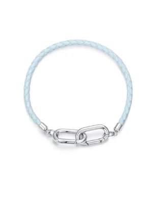 S925 Sterling Silver Blue Leather Cord Bracelet