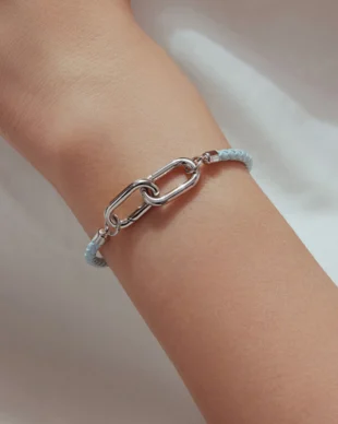 S925 Sterling Silver Blue Leather Cord Bracelet
