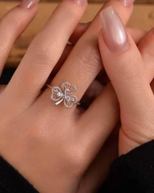 S925 Sterling Silver Brushed Finish Floral Zircon Ring