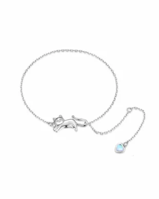 S925 Sterling Silver Cat & Moonstone Bracelet