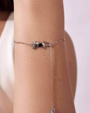 S925 Sterling Silver Cat & Moonstone Bracelet