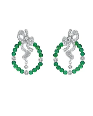 S925 Sterling Silver Chrysoprase Bow-Shaped Earrings