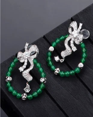 S925 Sterling Silver Chrysoprase Bow-Shaped Earrings