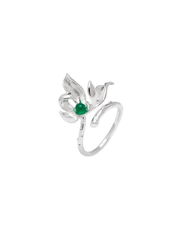 S925 Sterling Silver Chrysoprase Lotus Ring 1