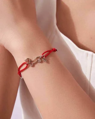 S925 Sterling Silver Dachshund Red String Bracelet