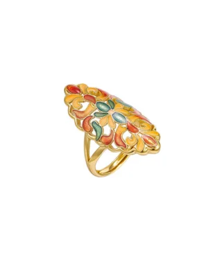 S925 Sterling Silver Enamel Painted Hollow Pattern Ring