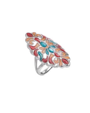 S925 Sterling Silver Enamel Painted Hollow Pattern Ring