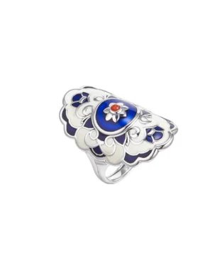 S925 Sterling Silver Enamel Painted Vintage Ring