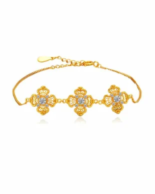 S925 Sterling Silver Four-Leaf Flower Paved Crystal Bracelet