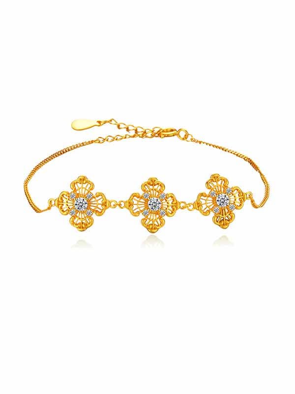 S925 Sterling Silver Four-Leaf Flower Paved Crystal Bracelet 1