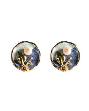 S925 Sterling Silver French Vintage Oil Painting Style Natural Pearl Earrings