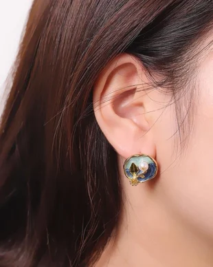 S925 Sterling Silver French Vintage Oil Painting Style Natural Pearl Earrings