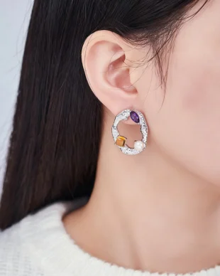 S925 Sterling Silver Geometric Crystal Stud Earrings