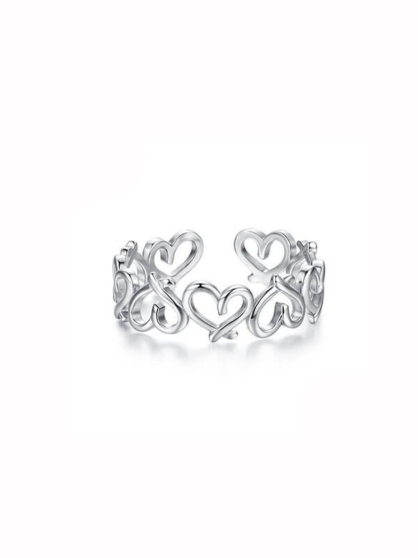 S925 Sterling Silver Interlocking Hearts Open Ring 1