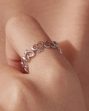 S925 Sterling Silver Interlocking Hearts Open Ring