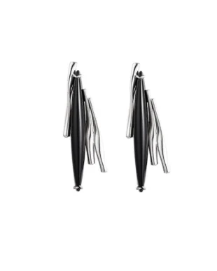 S925 Sterling Silver Irregular Long Black Onyx Drop Earrings