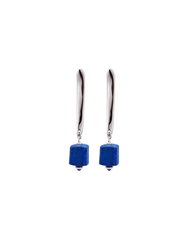 S925 Sterling Silver Lapis Lazuli Long Drop Earrings 1