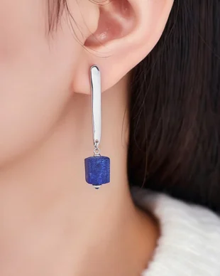 S925 Sterling Silver Lapis Lazuli Long Drop Earrings
