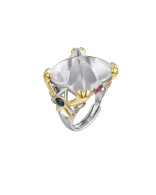 S925 Sterling Silver Large Openwork Ring with White Crystal