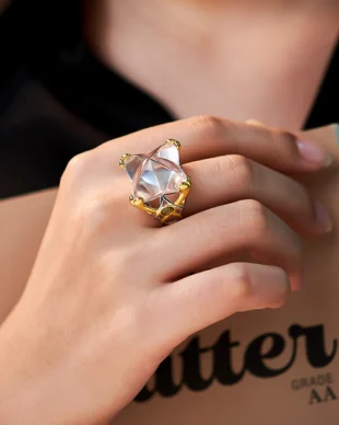 S925 Sterling Silver Large Openwork Ring with White Crystal