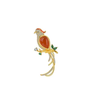 S925 Sterling Silver Magpie Brooch with Agate