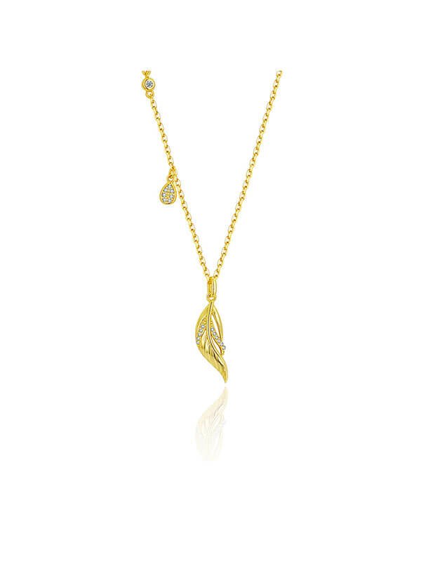 S925 Sterling Silver Minimalist Feather Zircon Necklace 1
