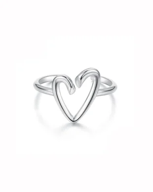 S925 Sterling Silver Minimalist Line Heart Ring