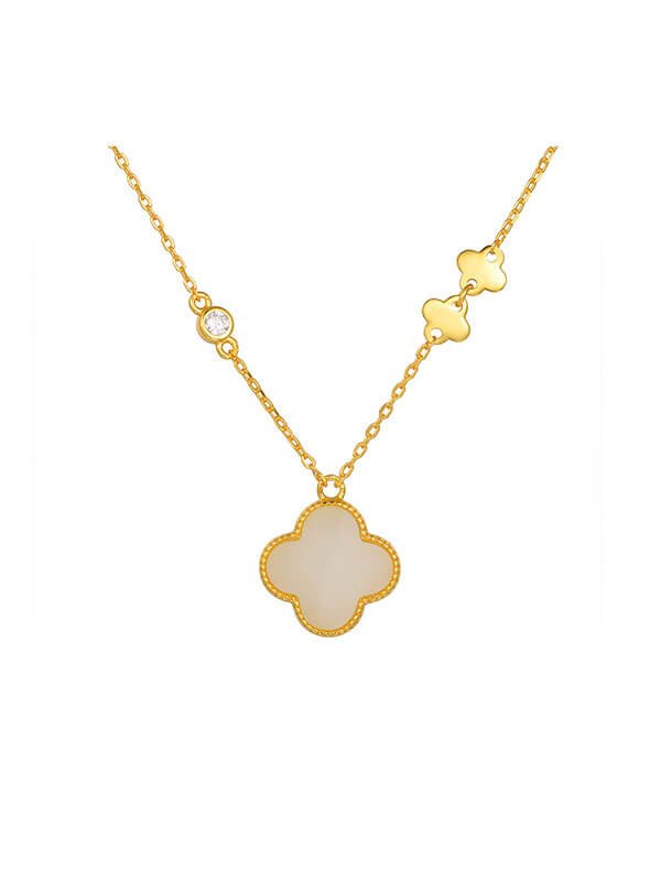 S925 Sterling Silver Necklace with Natural Hetian Jade Clover 1