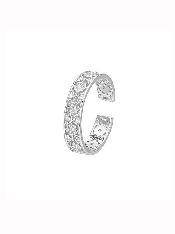 S925 Sterling Silver Openwork Diamond-Studded Ring 1