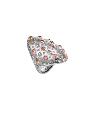 S925 Sterling Silver Openwork Oval-Cut Tourmaline Adjustable Ring