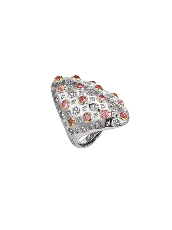 S925 Sterling Silver Openwork Oval-Cut Tourmaline Adjustable Ring 1