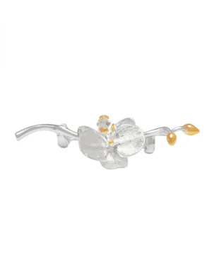 S925 Sterling Silver Phalaenopsis Orchid Brooch