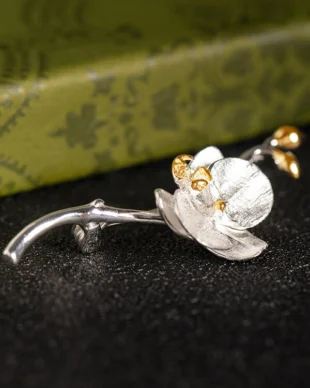 S925 Sterling Silver Phalaenopsis Orchid Brooch