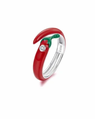 S925 Sterling Silver Red Chili Red Oil Coating Ring
