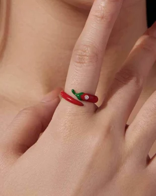 S925 Sterling Silver Red Chili Red Oil Coating Ring