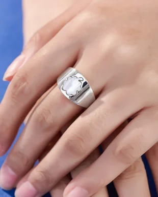 S925 Sterling Silver Ring Inlaid White Shell