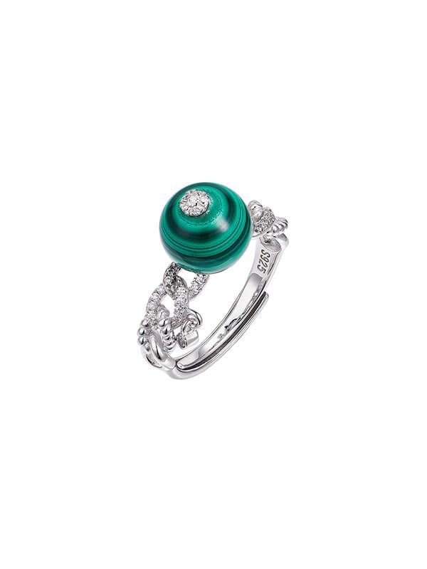 S925 Sterling Silver Ring with Zircon and Malachite 1