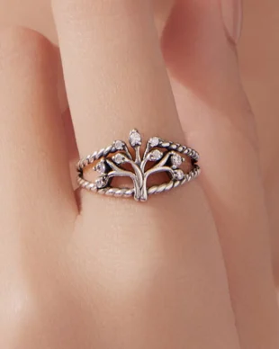 S925 Sterling Silver Tree of Life Twist Ring