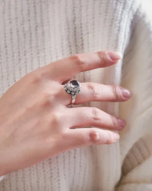 S925 Sterling Silver Vintage Bohemian Ghost Quartz Ring