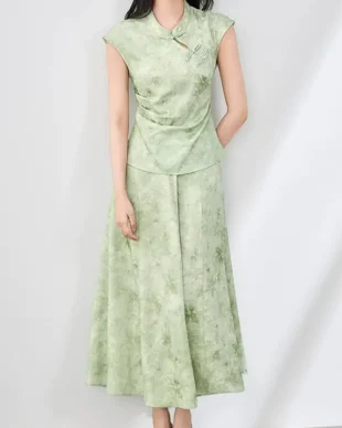 Seafoam Green Waist-Cinching Top and Skirt Set