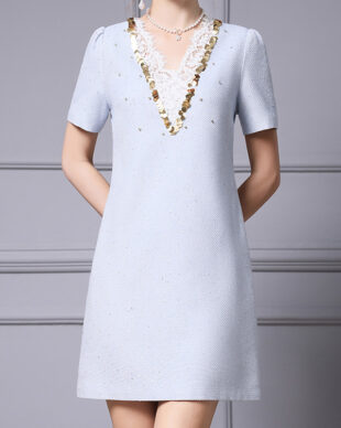 Sequin Lace-Trimmed Panel Dress