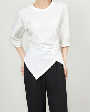Short-Sleeve Asymmetric Draped Waist-Defining Tee