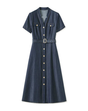 Short-Sleeve Denim Shirt A-Line Dress