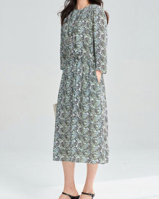 Silk Lace-Up Print Dress