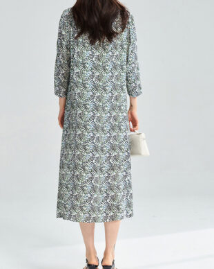 Silk Lace-Up Print Dress